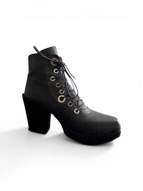 John Fluevog Black Lace-Up Platform Ankle Boot